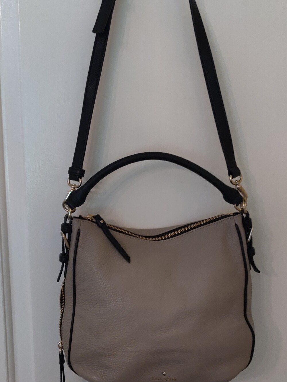 kate spade Pebbled Leather Crossbody in Taupe with Black Trim
